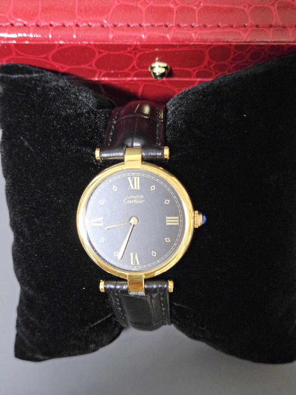 까르띠에 머스트드 방돔 남녀공용 가죽시계/SWISS