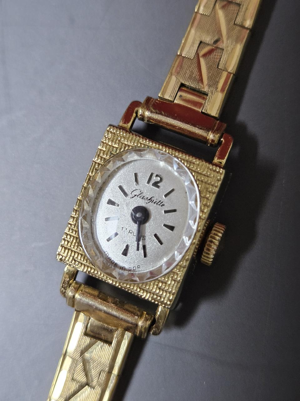 빈티지 글라슈테올금장 여성용 수동 태엽 메탈 시계