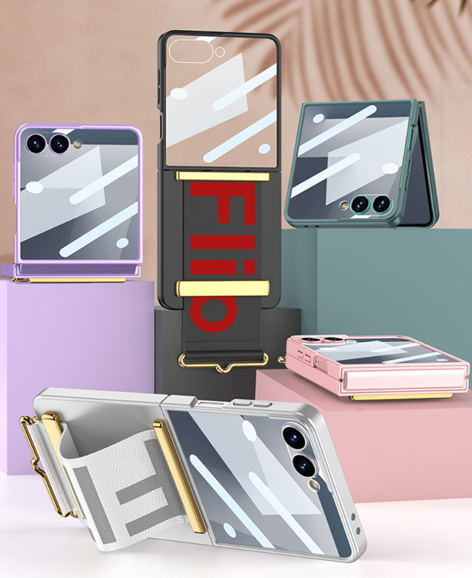 새상품 갤럭시Z플립7 패션스트랩 컬러 강화유리 풀커버케이스 5컬러