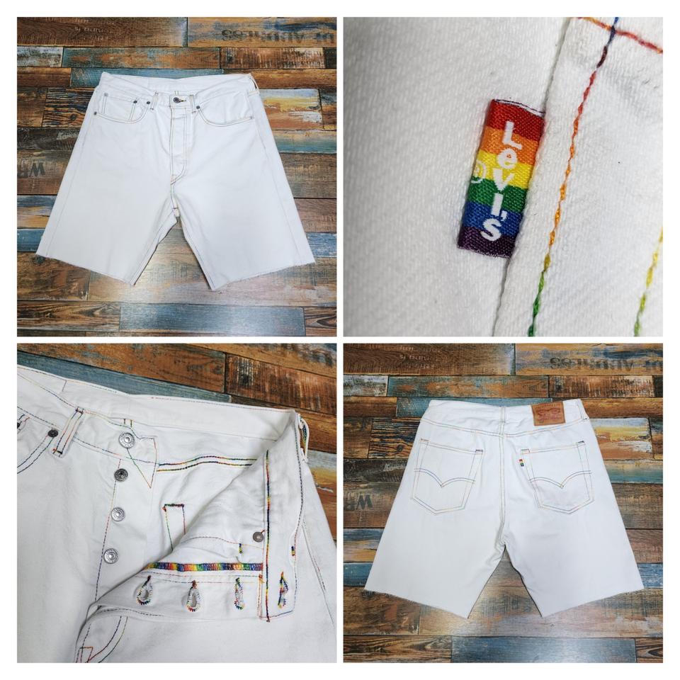 (정품) 리바이스 501 레인보우텍 화이트 데님 쇼츠 / (32)