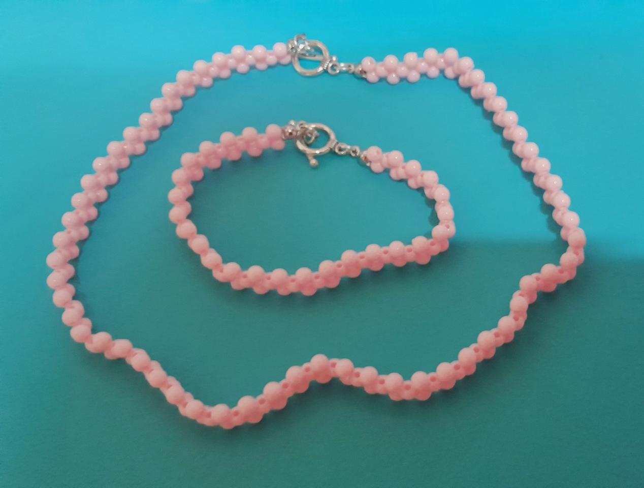 핑크 비즈 목걸이 팔찌셋트