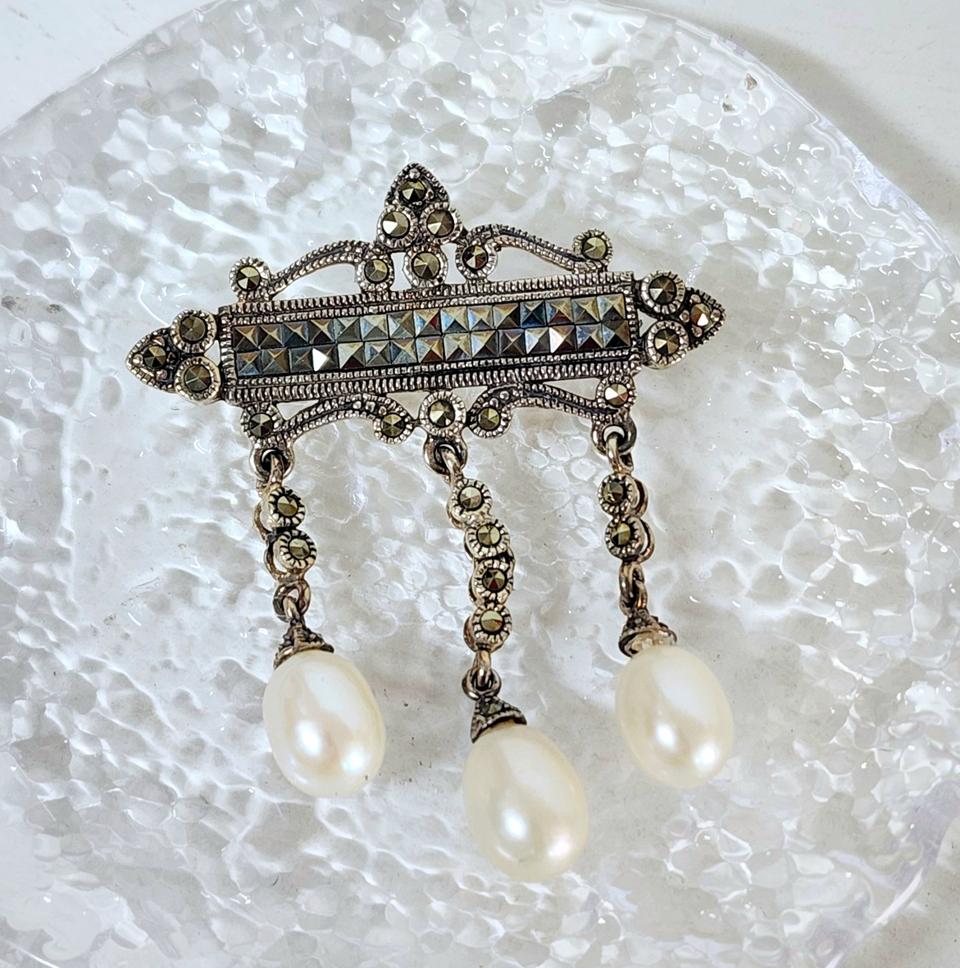 은수공예 진주 마카사이트 브로치 (전체 925은)