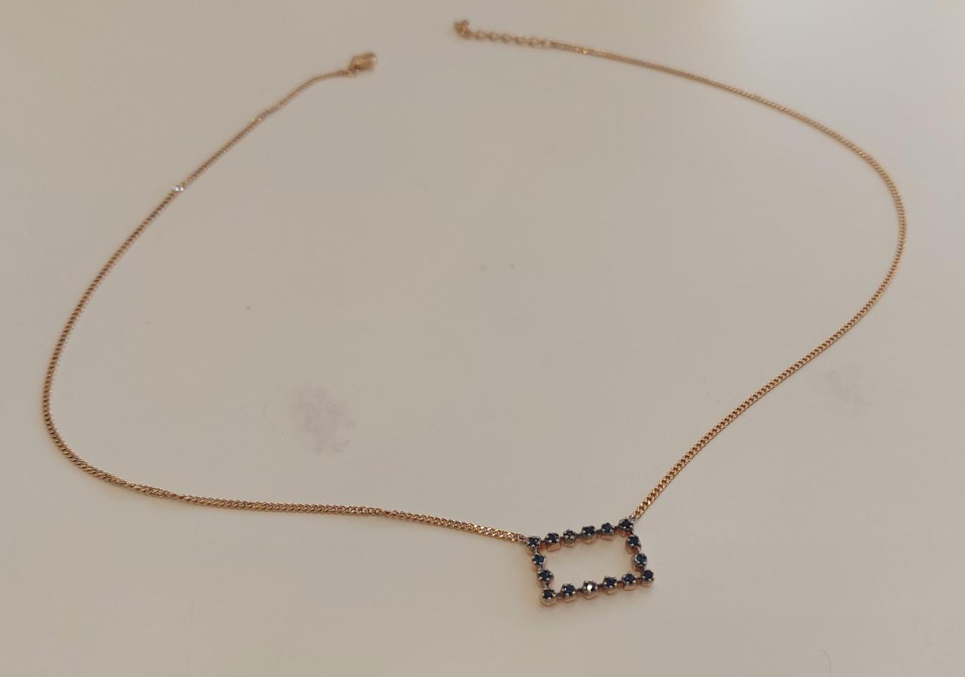 18k핑크골드_블루 스퀘어 네크리스