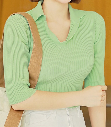 반팔 슬림 니트