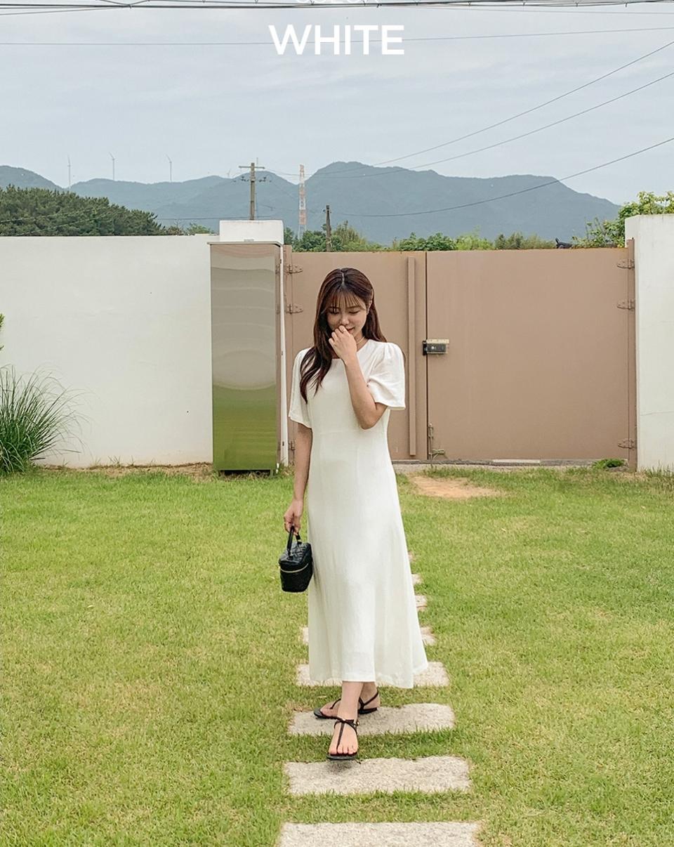 165 화이트 린넨 반팔 롱원피스