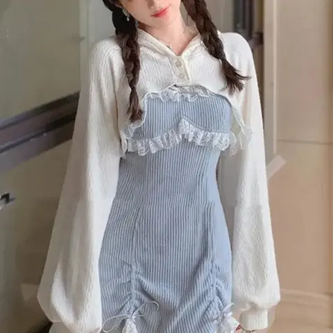 로리타 레이스 나시 원피스 +볼레로 가디건 세트 러블리 로맨틱 갸루