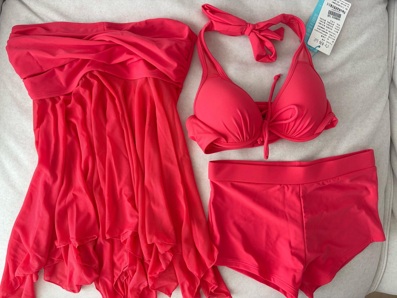 핑크 비키니 원피스 3피스 세트