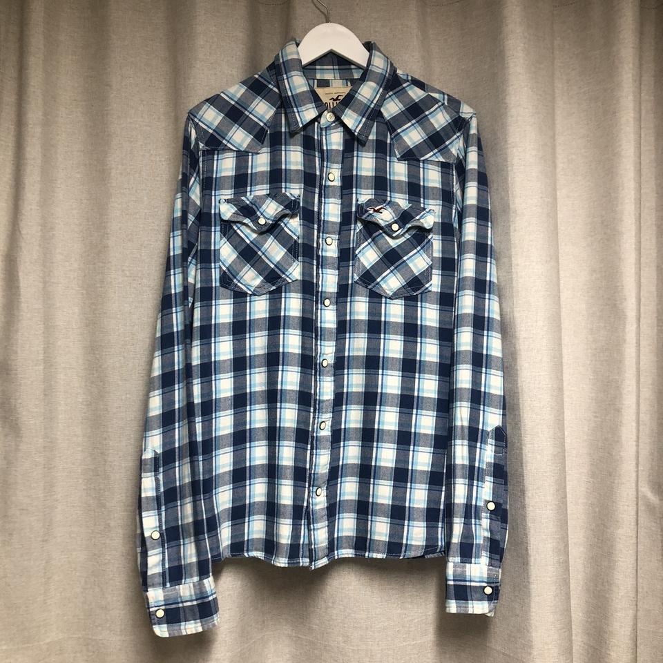 홀리스터 블루체크 도톰한 코튼 웨스턴 셔츠 M