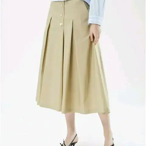 듀엘 버튼업 플레어 롱스커트