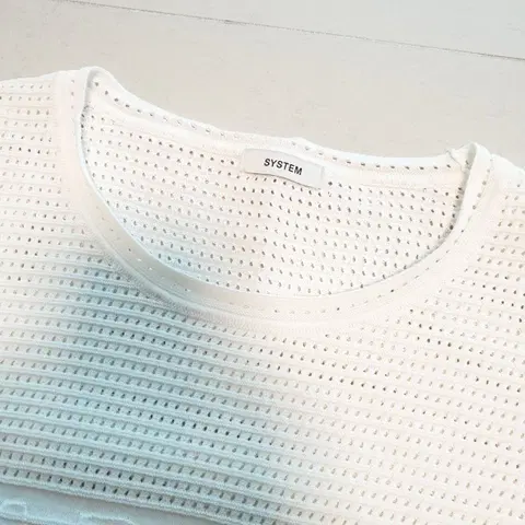 시스템 여성 와플 와이드 반팔티