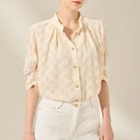 한섬 마인 블렌드 블록 블라우스