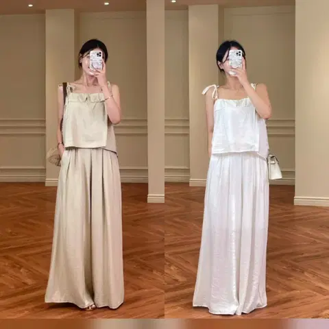 <새상품>고퀄 린넨 나시 와이드팬츠 세트 셋업(베이지, 아이)