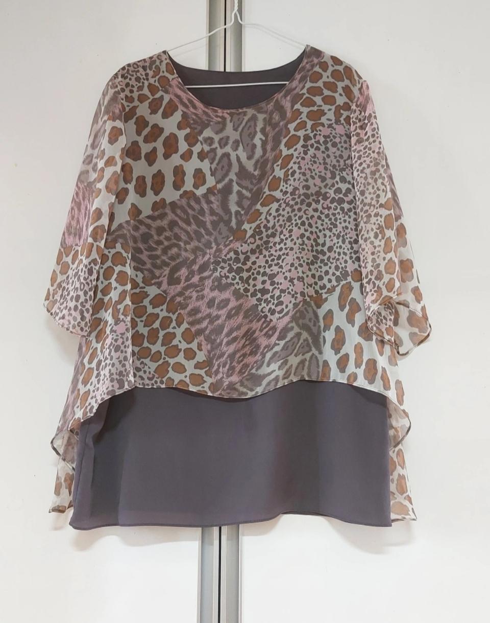 레오파드 쉬폰 블라우스