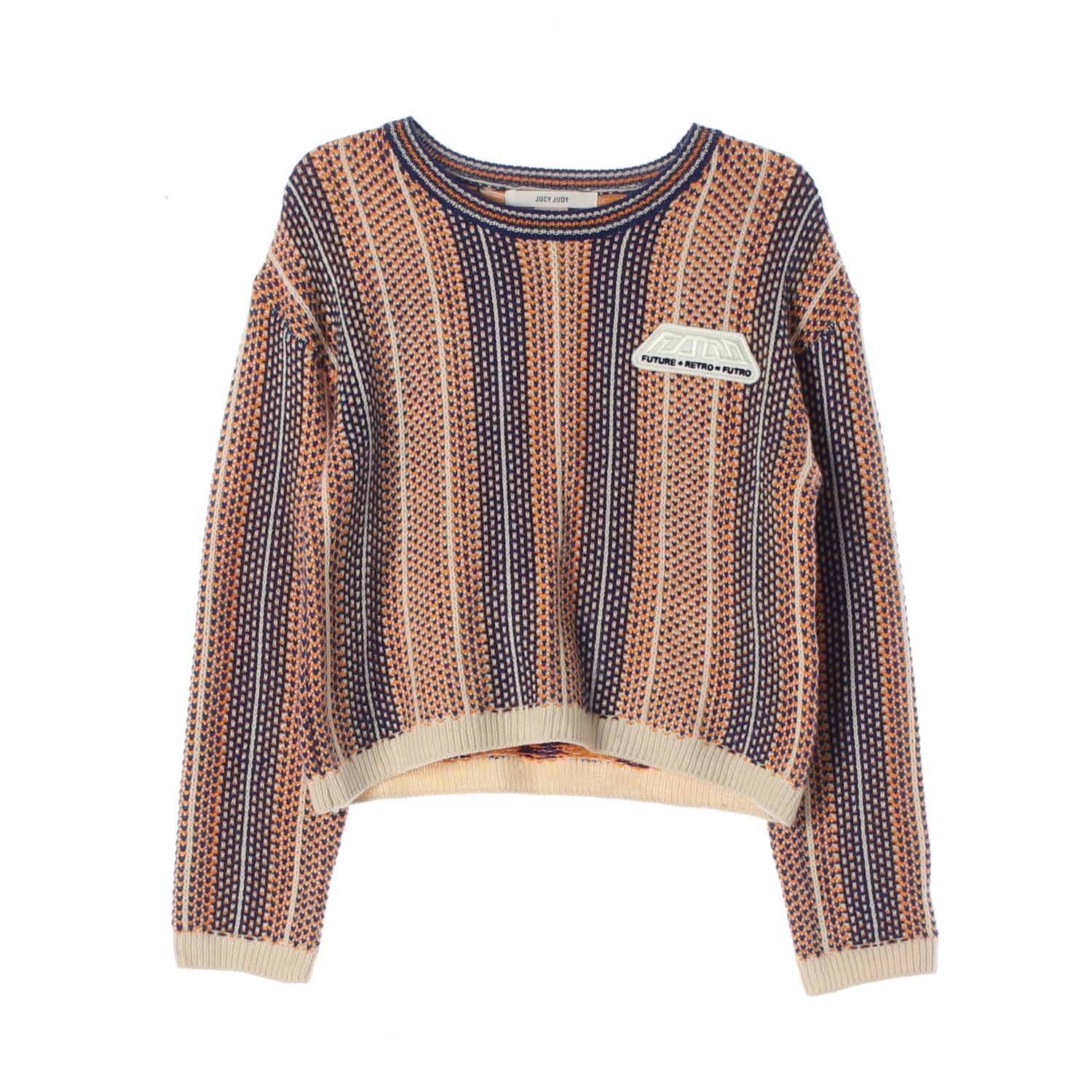 [S]쥬시쥬디 브라운 배색 크롭 긴팔 니트 스웨터