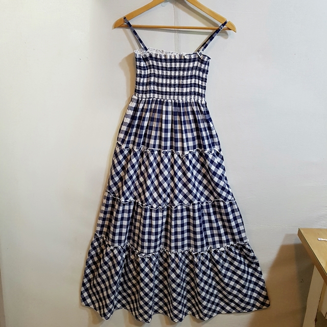 네이비 체크 탑 원피스
