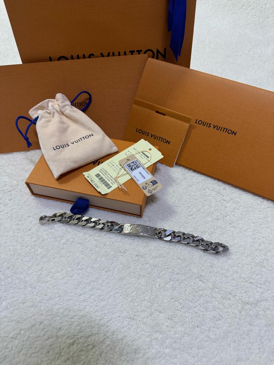 루이비통 모노그램 체인 실버 팔찌 L