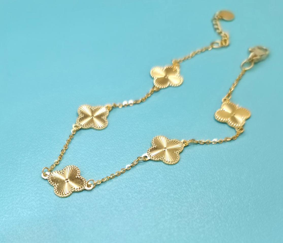 24k 순금 1돈 크로버 컷팅 팔찌 + 18k 장식