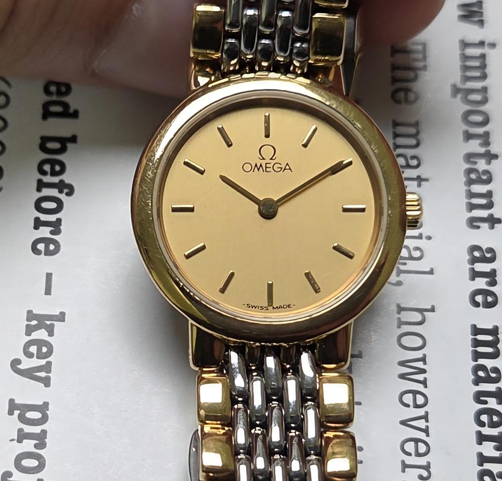 빈티지 오메가 드빌 동전쿼츠 콤비 논데이트 쌀알 브레이슬릿 여성용