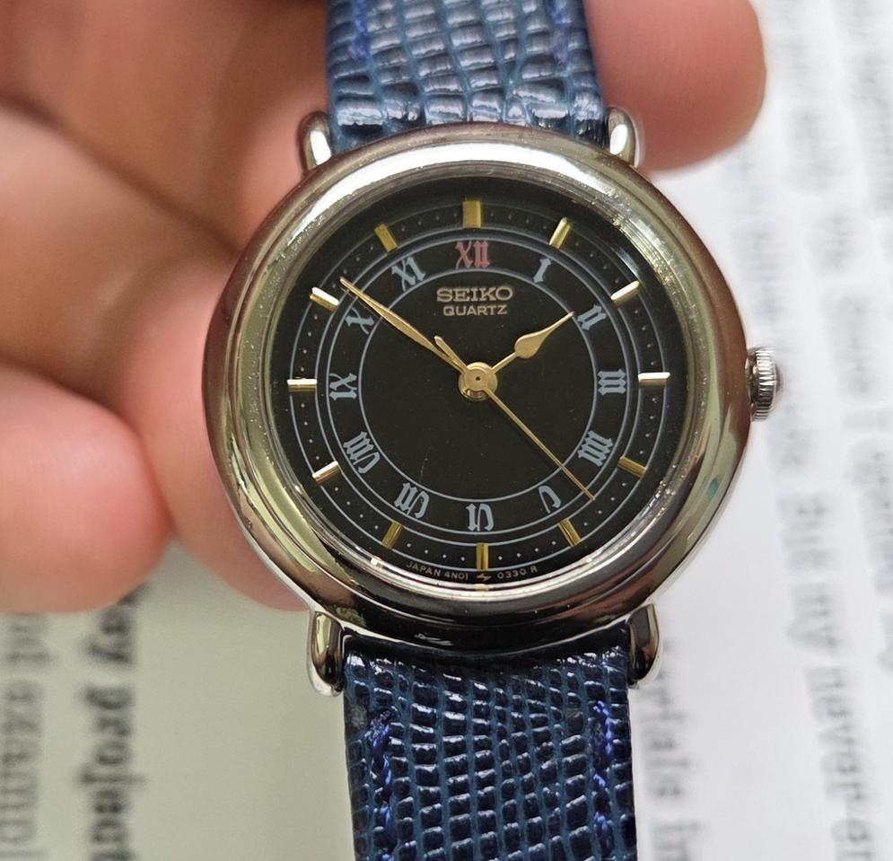 빈티지 세이코 블랙로만 희귀 다이얼 리프핸즈 슬림쿼츠 여성용