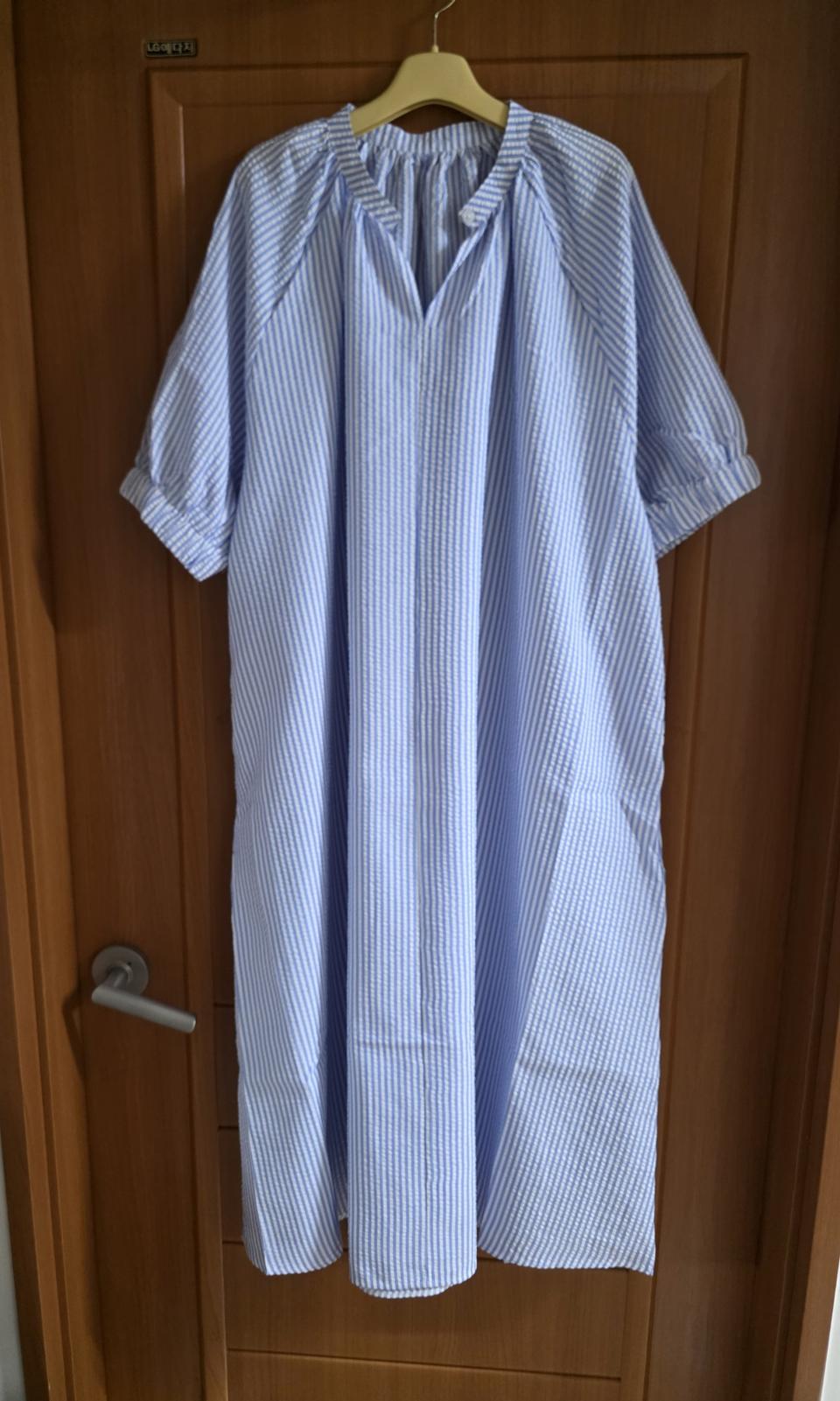 시어서커(지지미) 원단 블루 원피스(55~99까지도 가능)