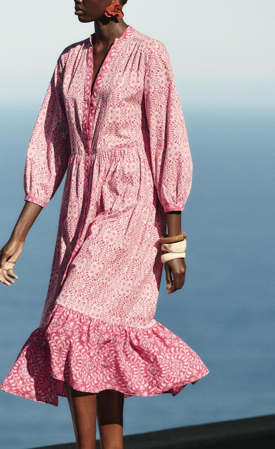 자라 핑크 패턴 롱 원피스(정가89900)