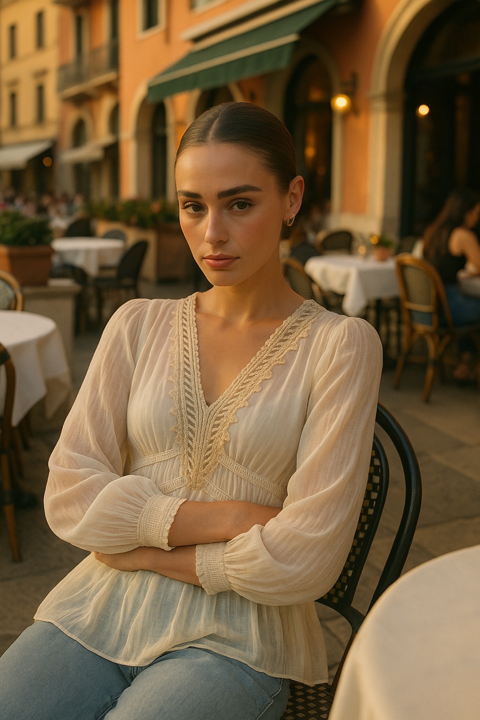 로맨틱 자라 블라우스/레이스 디테일 / 쉬폰 텍스처 / 여성스러운 무드