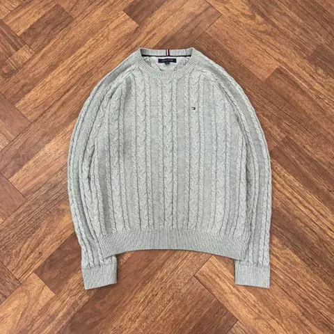 L 타미힐피거 케이블 그레이 라운드 니트