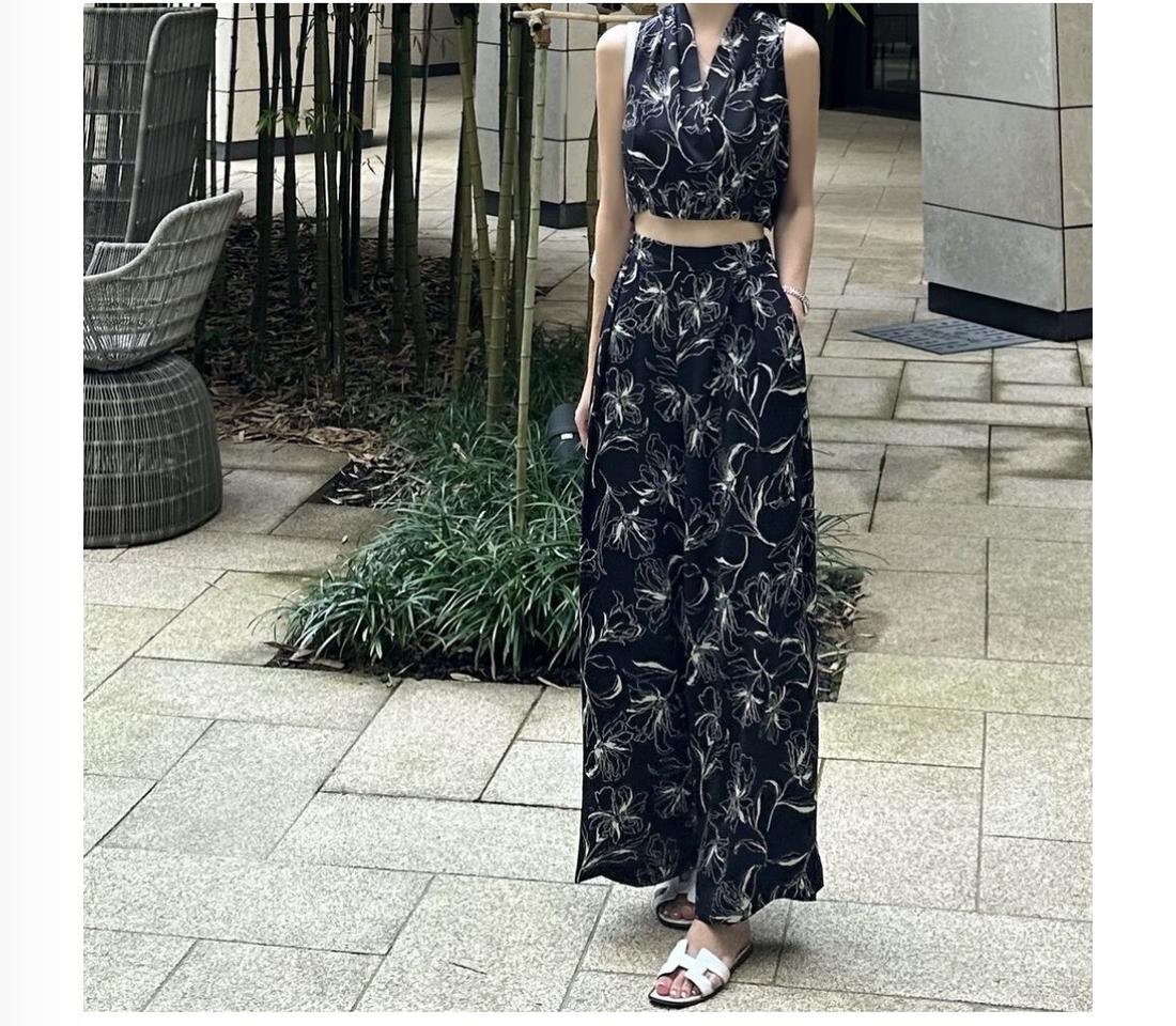 블랙 플라워 투피스