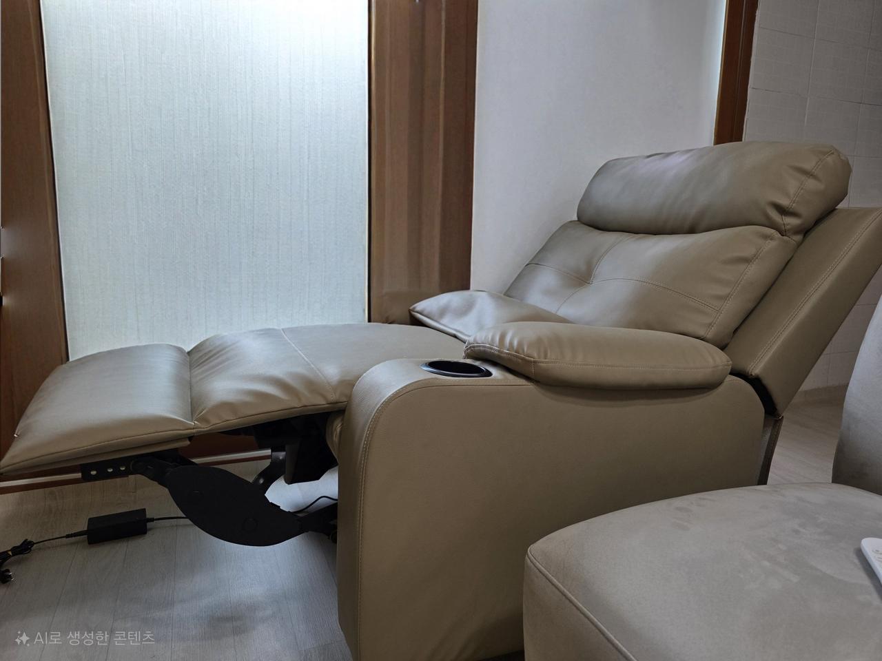 자취용으로 딱인 베이지색 1인용 가죽 리클라이너