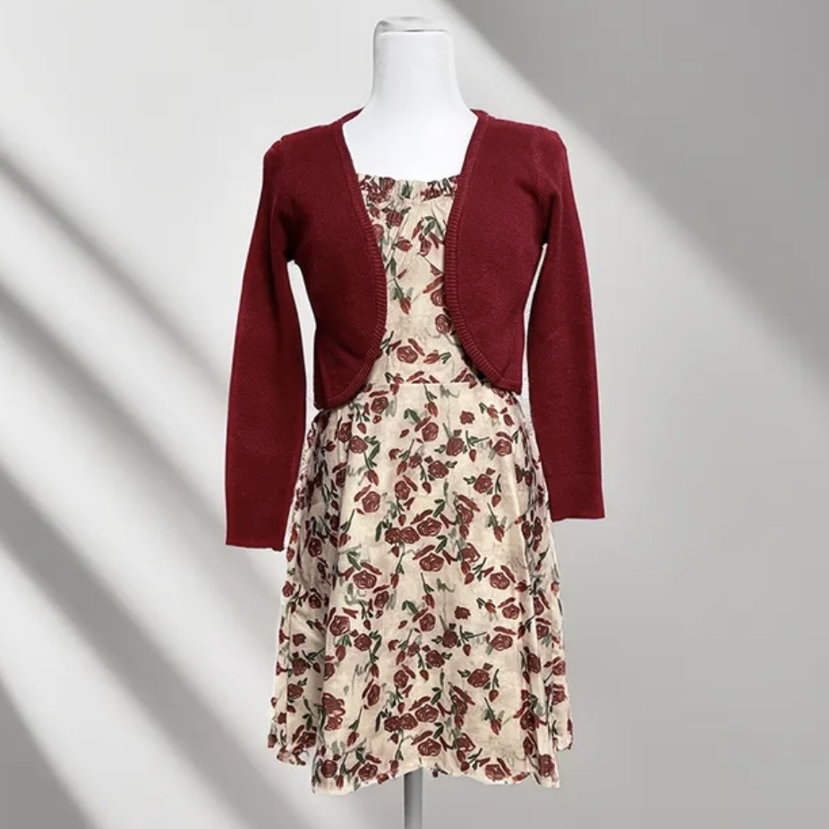 나시원피스 레드 가디건 세트