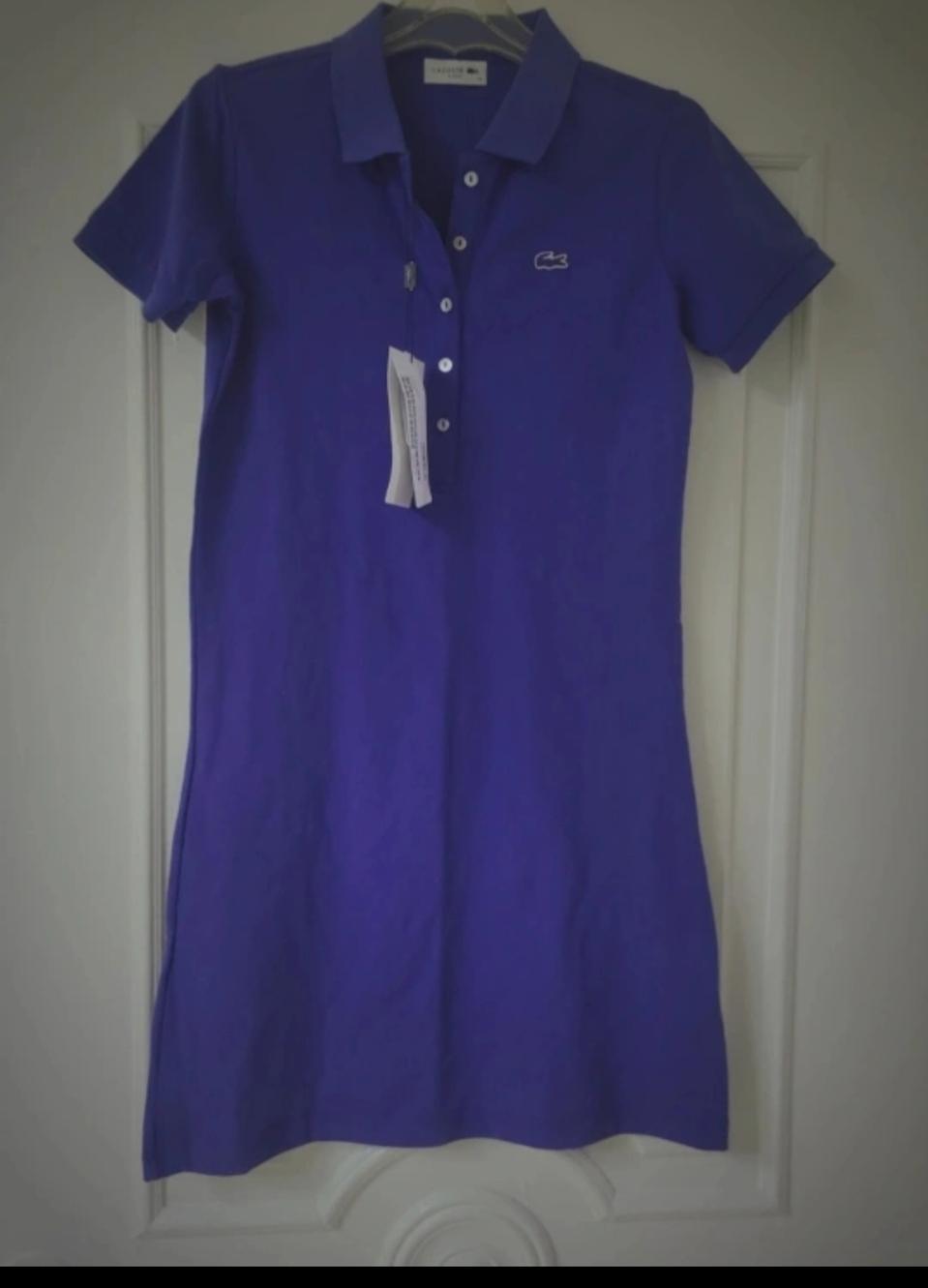 새 상품라코스테 우먼 슬림핏 하프버튼 피케셔츠원피스 여성용 EF8470