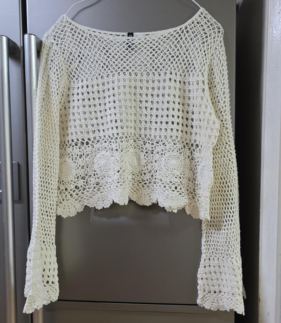 아이보리 크로셰 손뜨개 긴팔 상의(L)