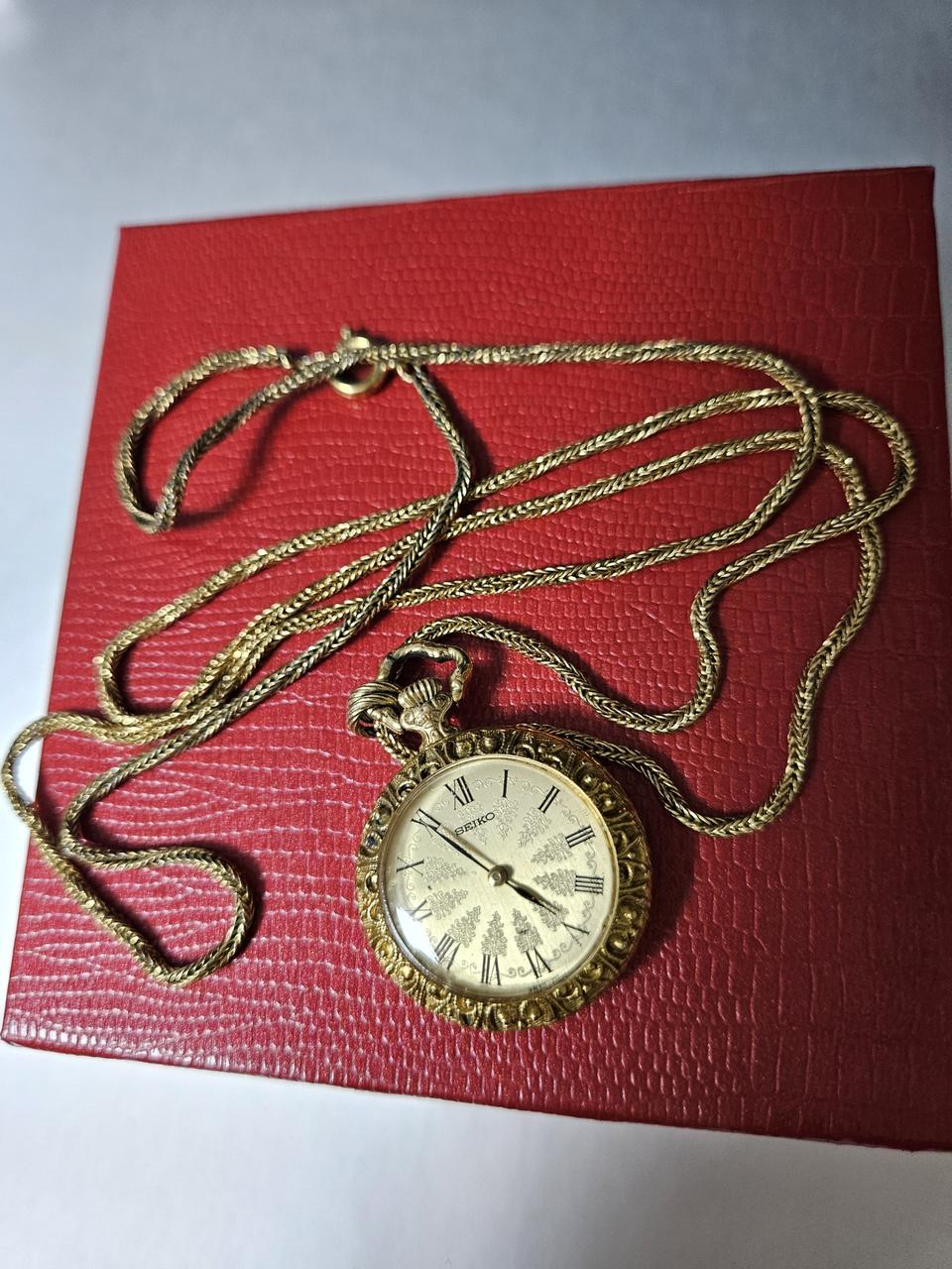 세이코 올금장 여성용 수동 태엽식 목걸이 시계 /JAPAN