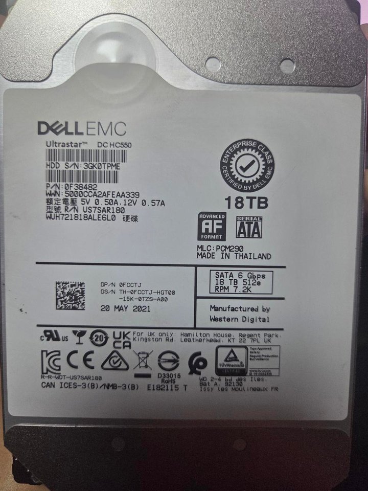 웨스턴디지털 18tb sata hdd(oem) 팝니다