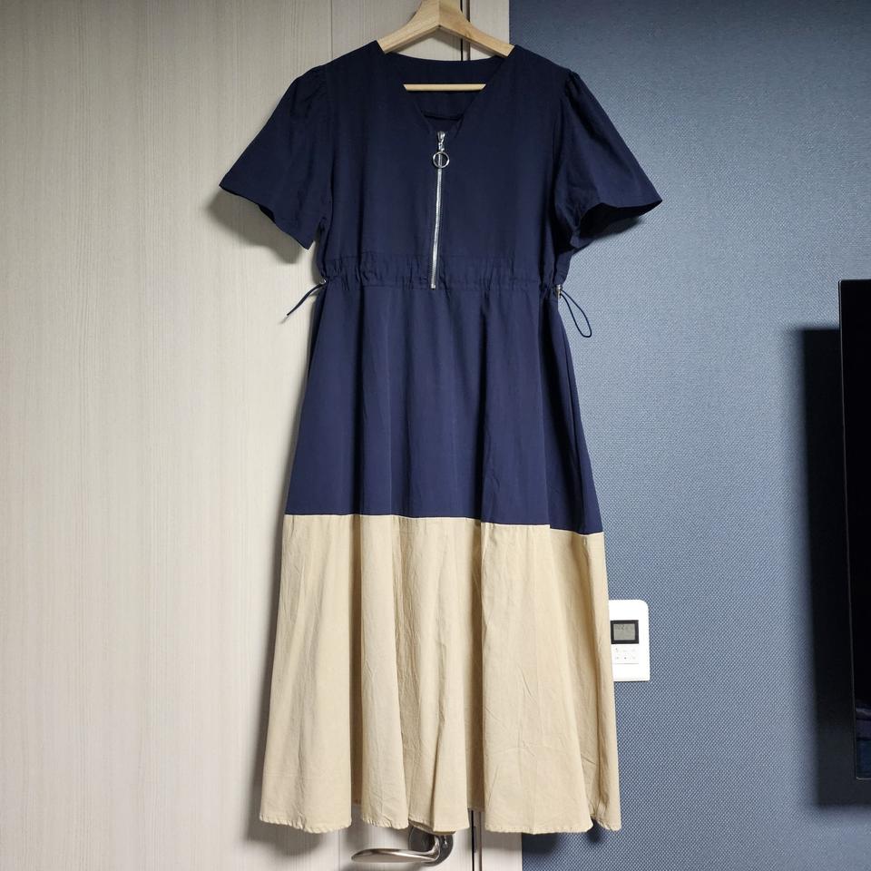 [새제품] 네이비 집업 바스락 롱원피스