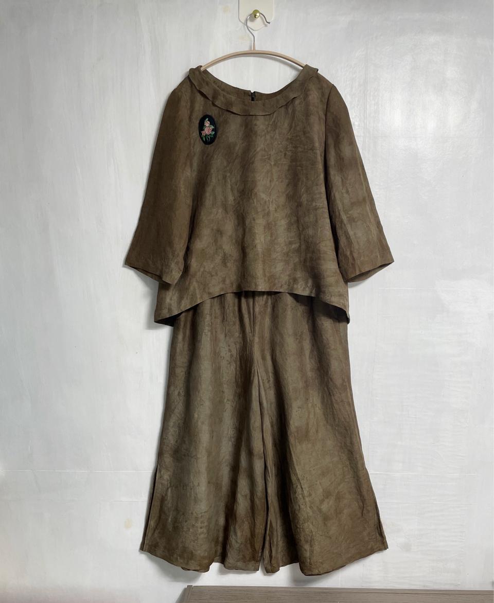 (맞춤옷) 천연염색 인견 블라우스, 바지 세트