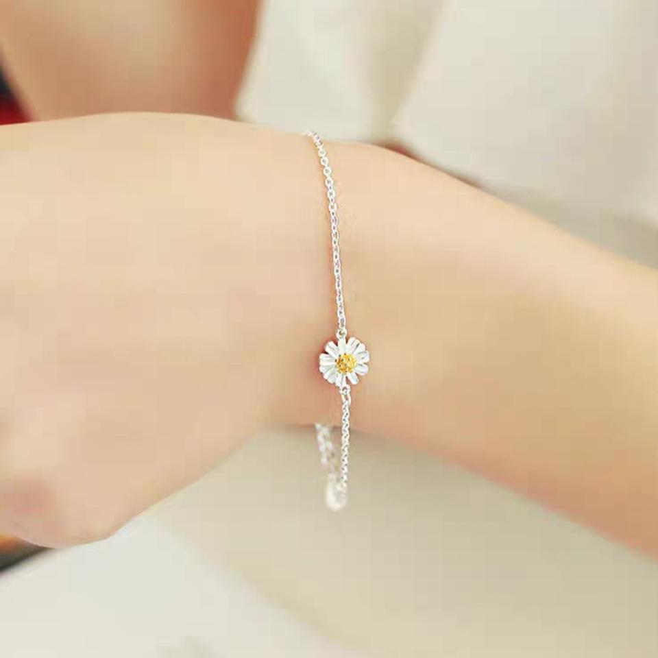 데이지 꽃 팔찌 은색 레이어드 데일리 핫템