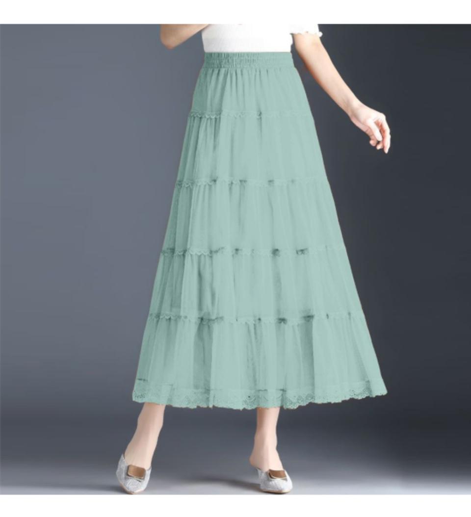 여성여름롱스커트하이웨스트 무지망사캉캉스커트플리츠스커트빅사이즈무료배송