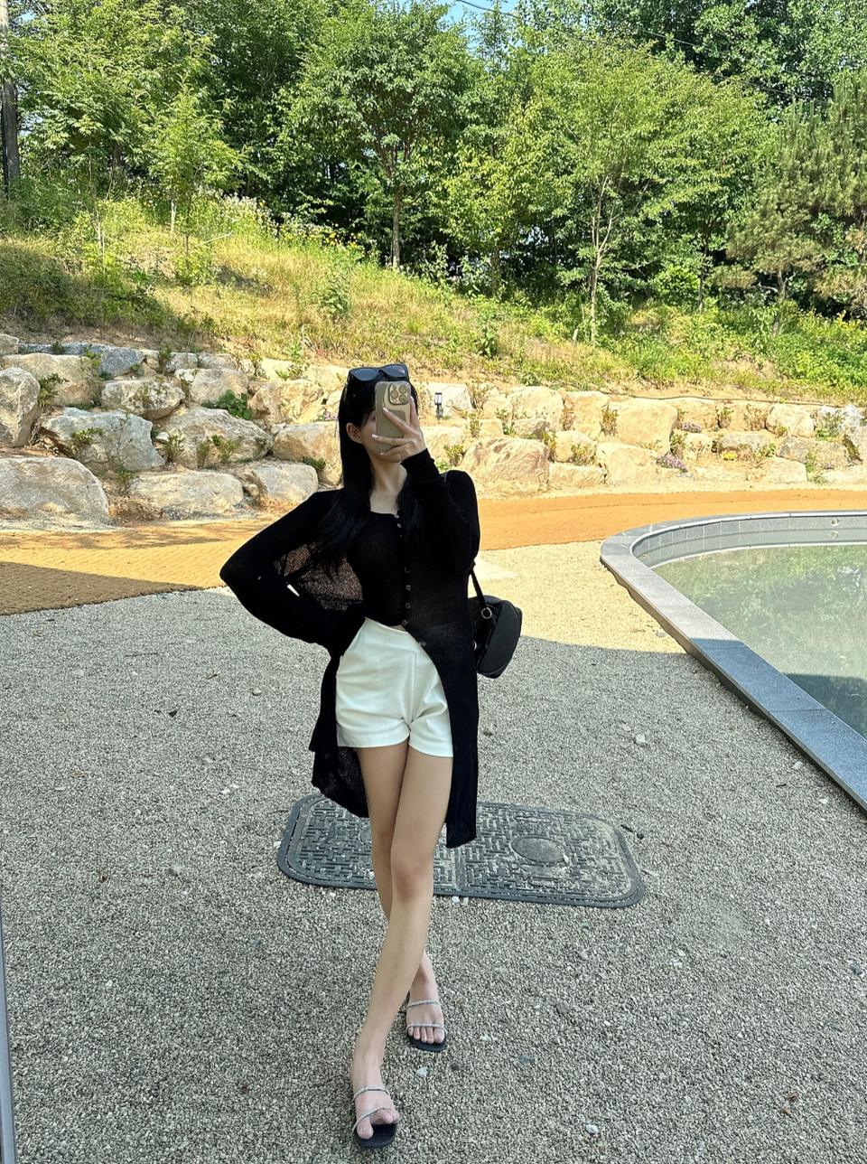 린넨 시스루 롱 미디 가디건