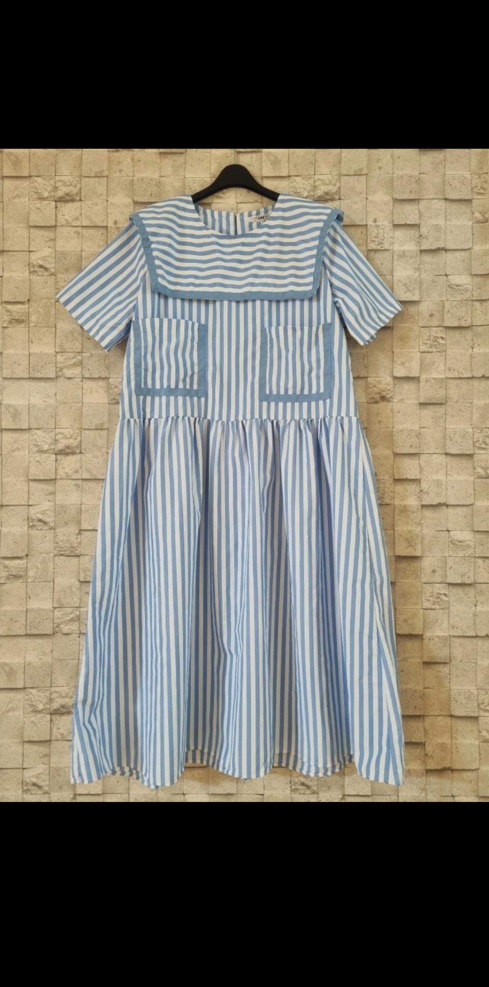 블루 스트라이프 세일러 롱원피스