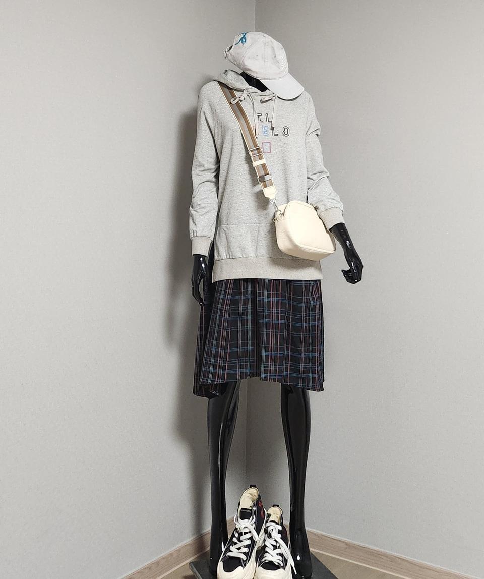 후드그레이체크 원피스