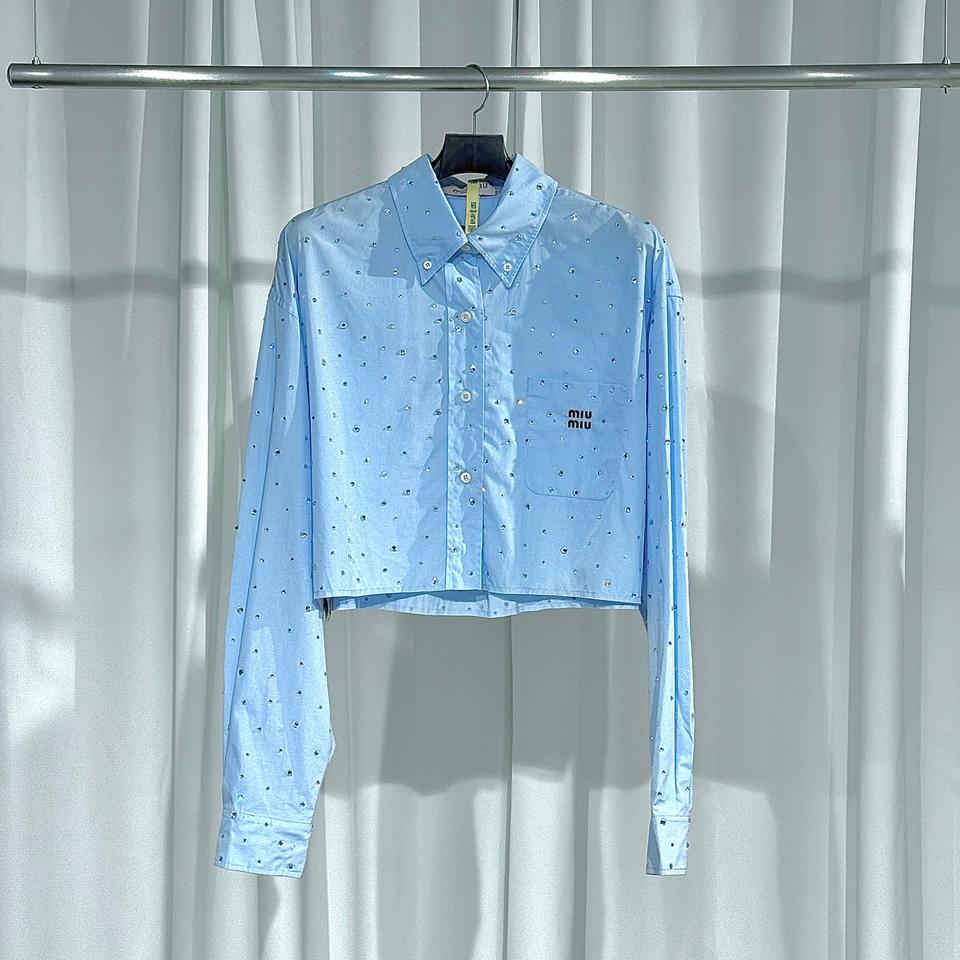 [40사이즈]미우미우 다이아몬드 포플린 크롭 셔츠