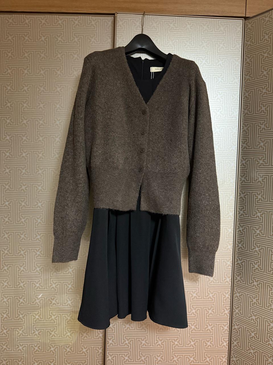 골지니트가디건 /블랙 원피스세트