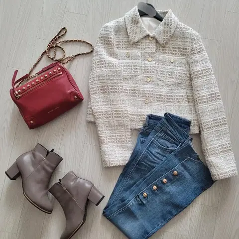 땡처리세일 수입 고퀄 산드 트위드 크롭자켓 스커트 세트