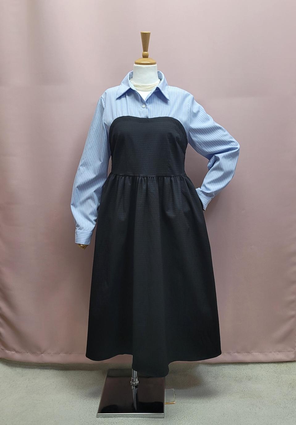 (새상품) 고퀄 셔츠 레이어드 뷔스티에 롱원피스