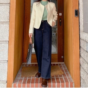 생지 통 청바지 데님 와이드 팬츠 숏 키작녀 하이웨스트