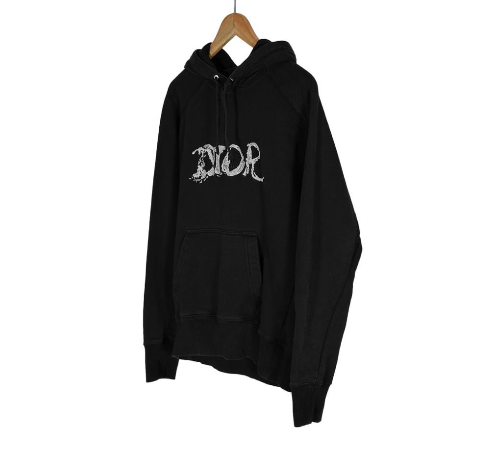 [S] 디올 x 피터도이그 남성 레터링 자수 로고 후드 티셔츠 블랙