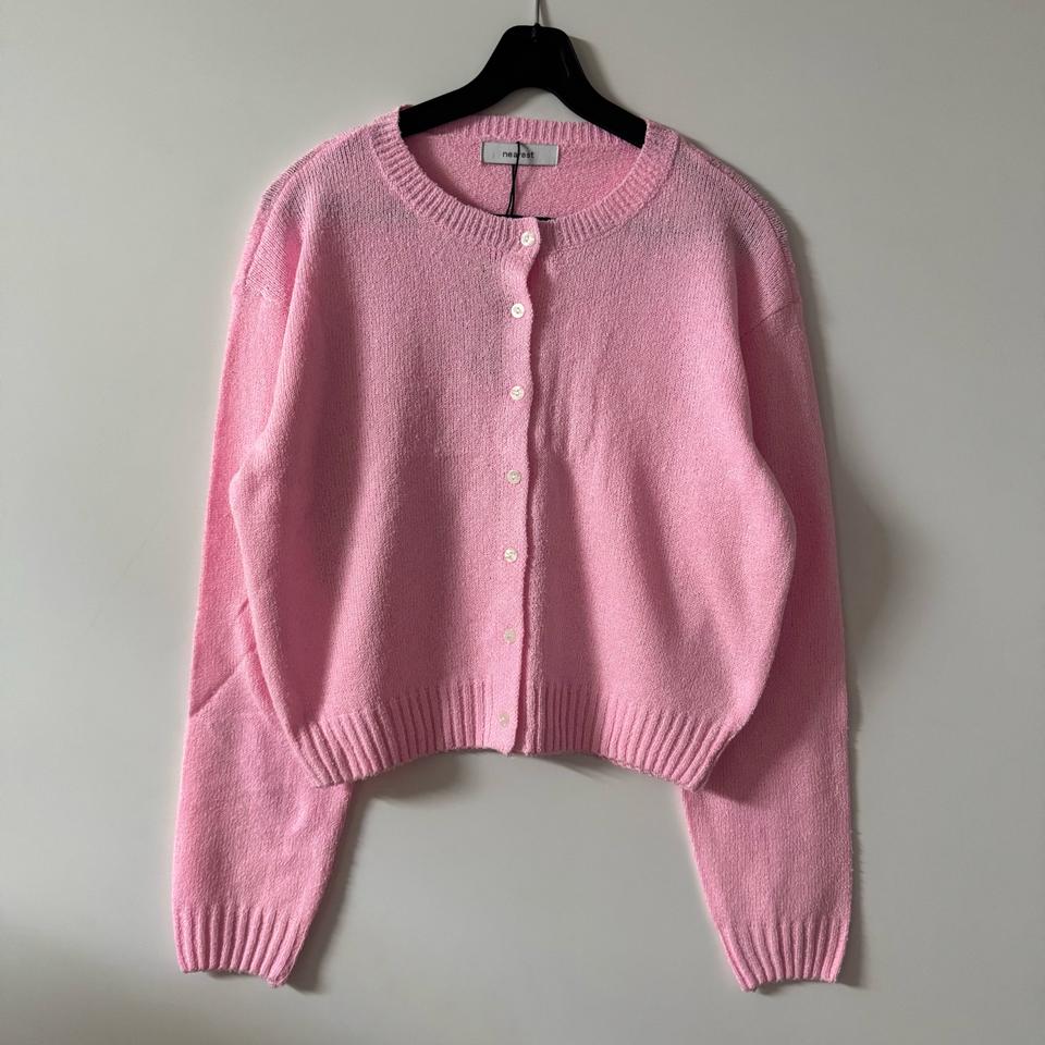 새상품 여자 부클 라운드넥 니트 가디건 (핑크)