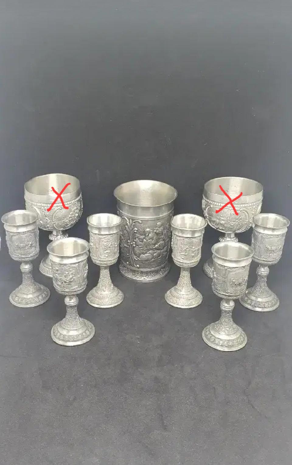 (앤틱) 빈티지 장식품 골동품 인테리어소품 주석잔 7개