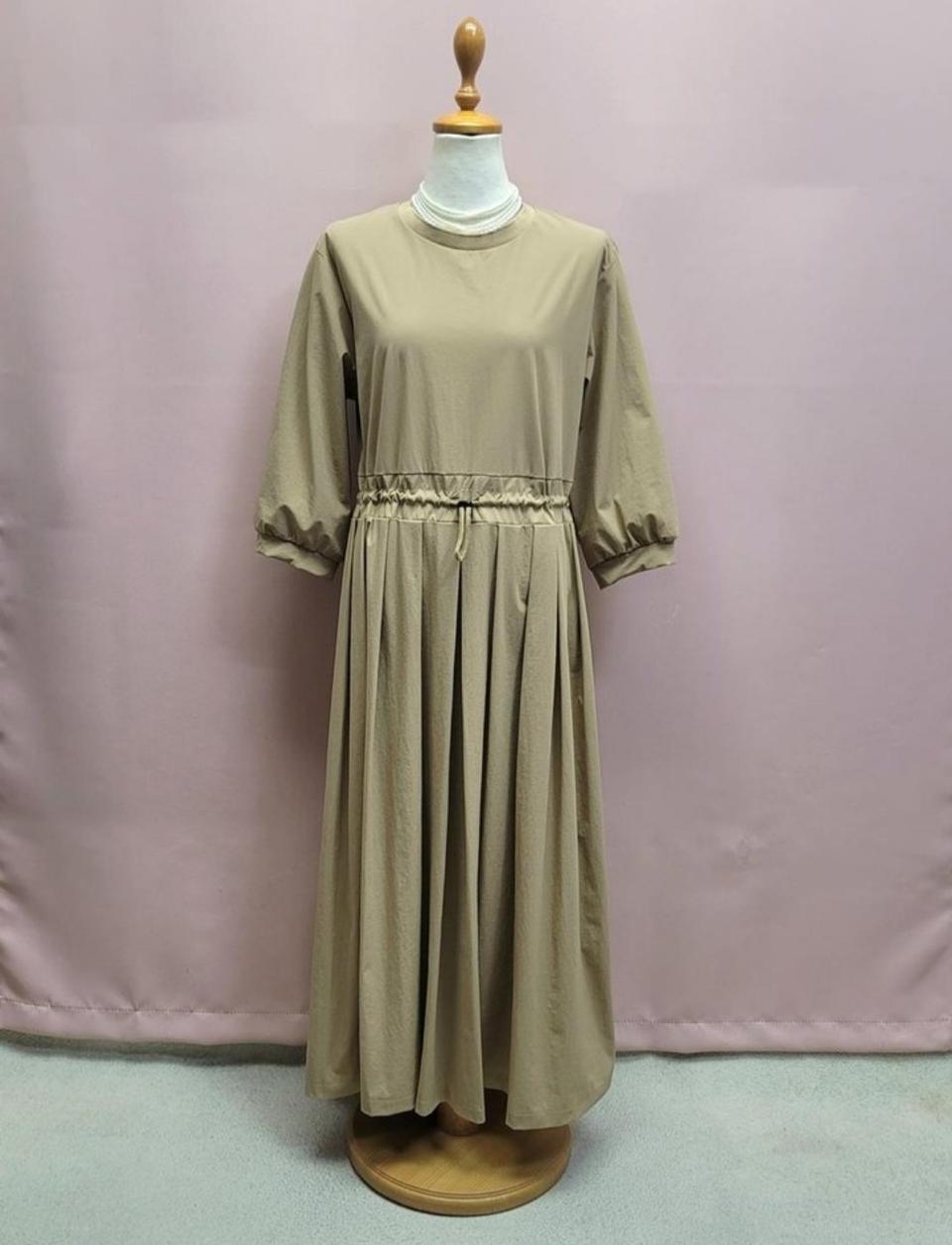 바스락 스판 스트링 롱원피스 베이지